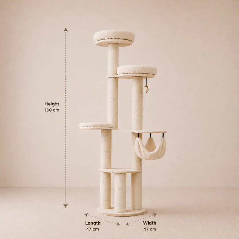 Tall Plush Cat Tower with Hammock & Large Round Perch - 160cm