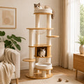 Golden Petals - Solid Wood Cat Tower with Multi-Level Platforms