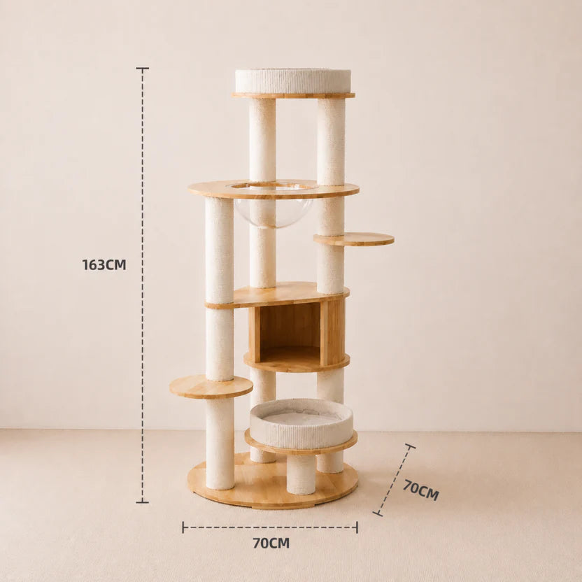 Golden Petals - Solid Wood Cat Tower with Multi-Level Platforms