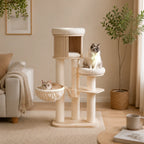 Snuggle Loft - Solid Wood Cat Tree Tower with Hammock & Condo