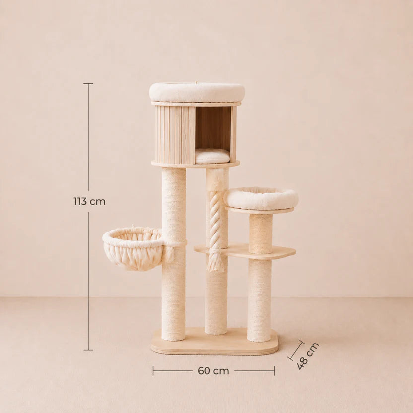Snuggle Loft - Solid Wood Cat Tree Tower with Hammock & Condo