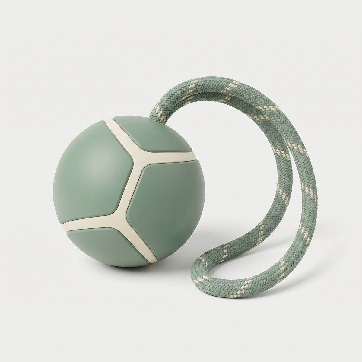 Tug Smart Interactive Rope Ball dog toy in matte sage green on a light neutral background