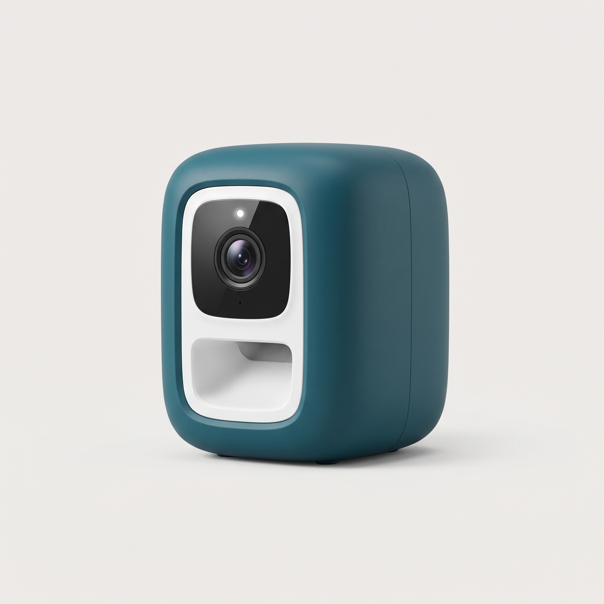 Snack Cam Mini Treat Dispenser in matte deep teal on a light neutral background