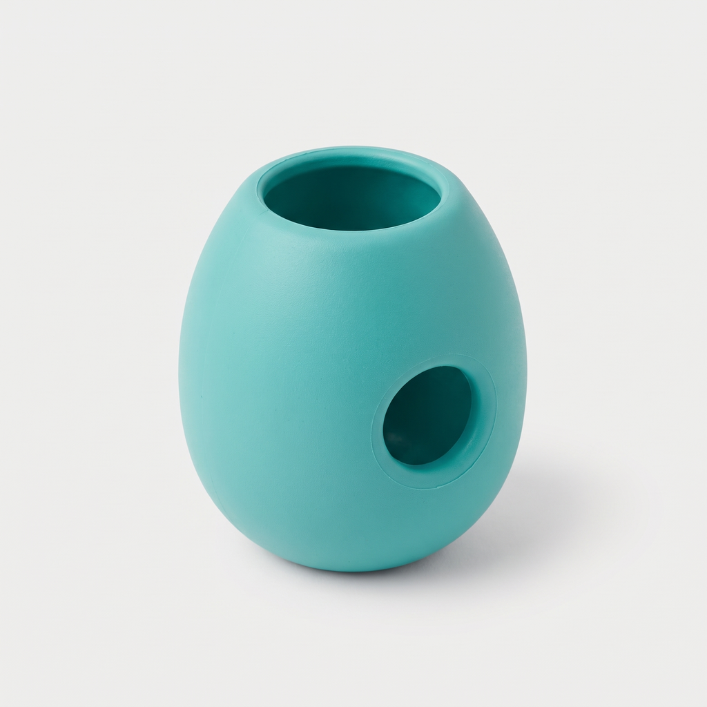 Toppl-Style Enrichment Toy in matte teal on a light neutral background