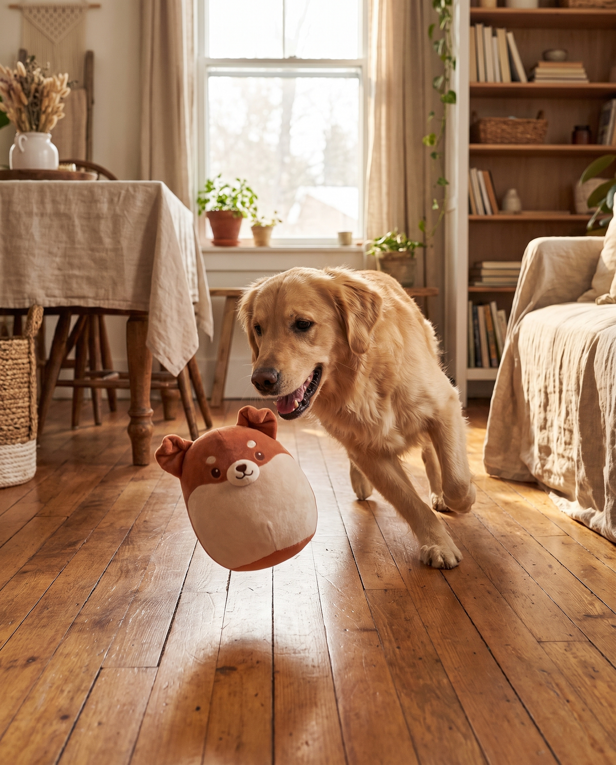 Dog chasing Scurry Motion-Sensor Critter Toy across the floor