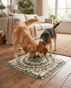 Two dogs sniffing the Hunt Mat XL Snuffle Mat together