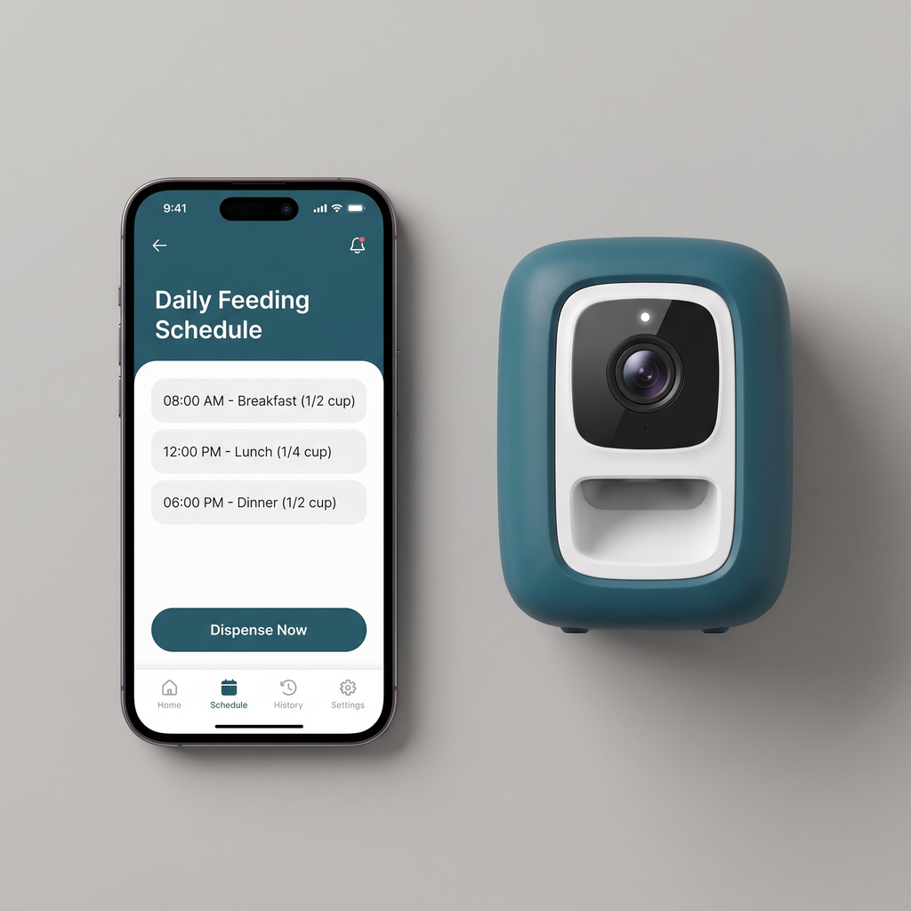 Snack Cam Mini app screen showing feeding schedule