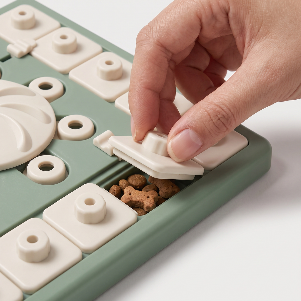 Demonstrating one locking compartment on the Master Puzzle toy