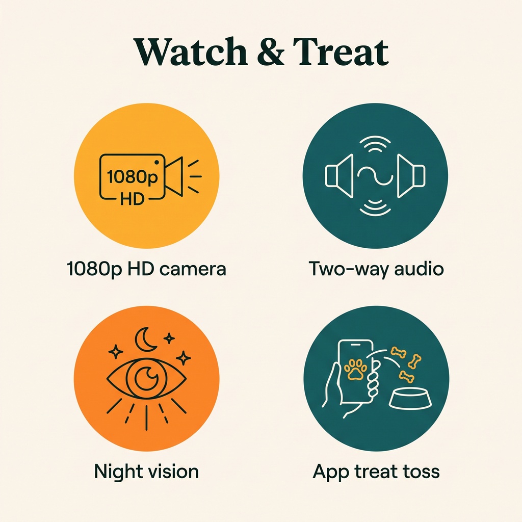 Watch & Treat key features: 1080p HD camera, two-way audio, night vision, app treat toss