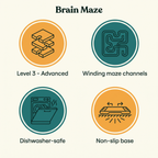 Brain Maze key features: Level 3 Advanced, winding maze channels, dishwasher-safe, non-slip base