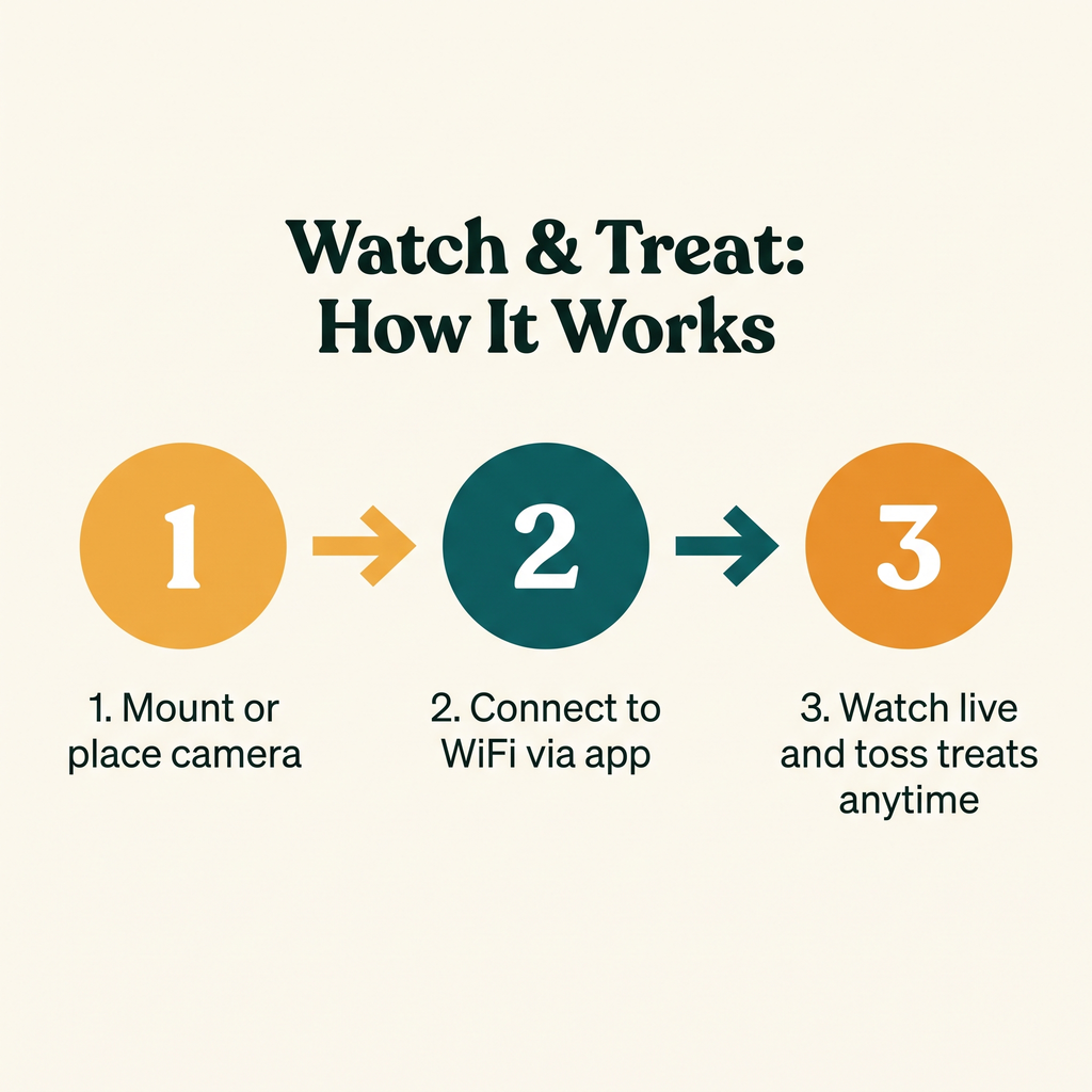 Watch & Treat Smart Pet Camera - how it works step diagram