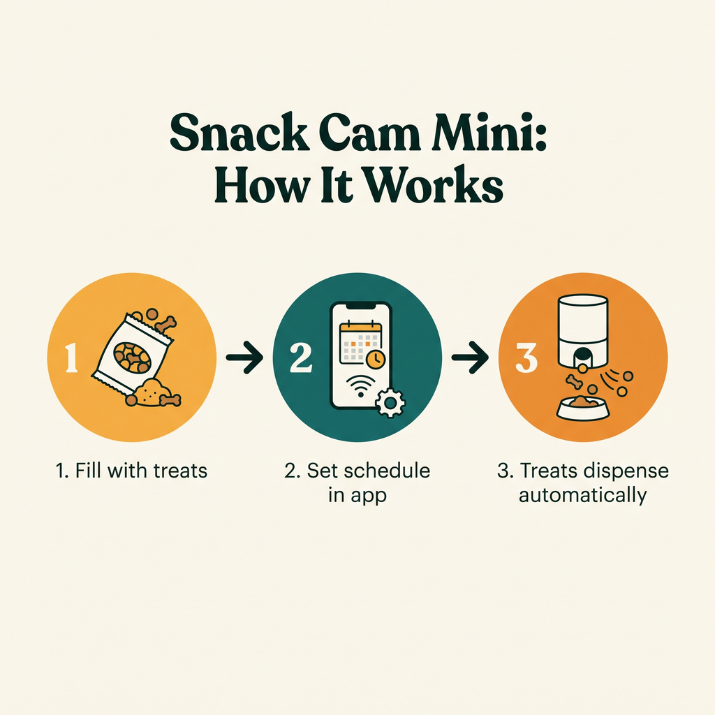 Snack Cam Mini Treat Dispenser - how it works step diagram