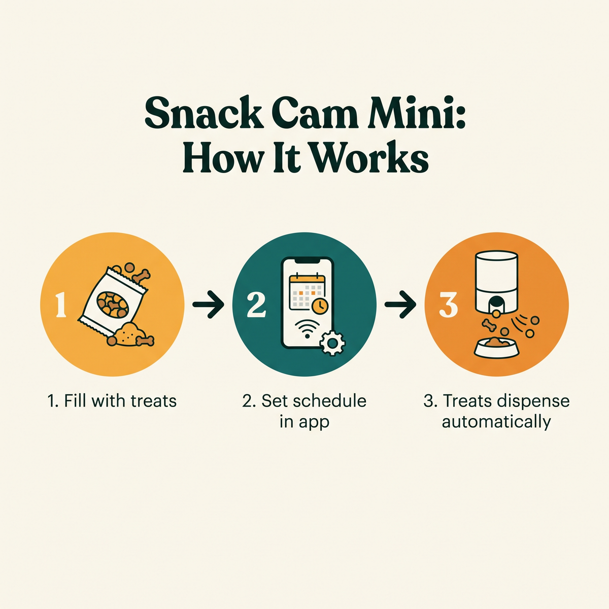 Snack Cam Mini Treat Dispenser - how it works step diagram
