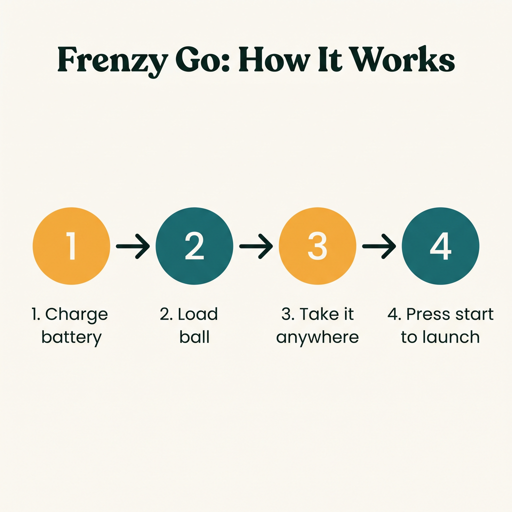 Frenzy Go Portable Ball Launcher - how it works step diagram