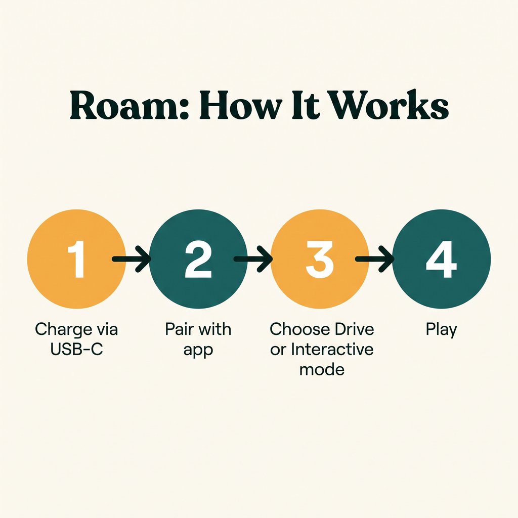 Roam App-Controlled Robotic Bone - how it works step diagram