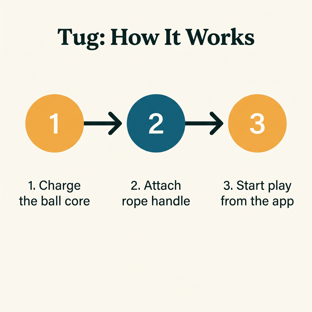 Tug Smart Interactive Rope Ball - how it works step diagram