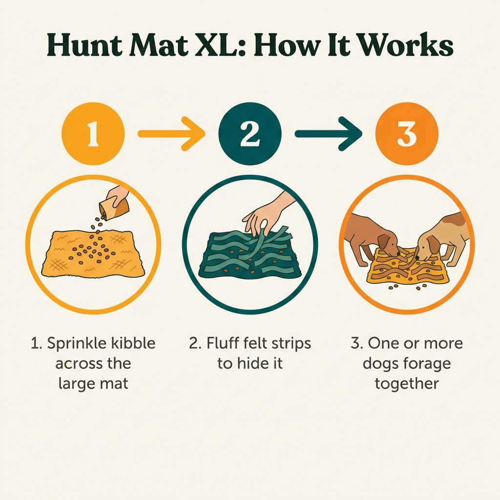 Hunt Mat XL Snuffle Mat - how it works step diagram