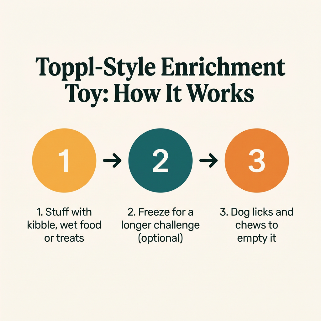 Toppl-Style Enrichment Toy - how it works step diagram