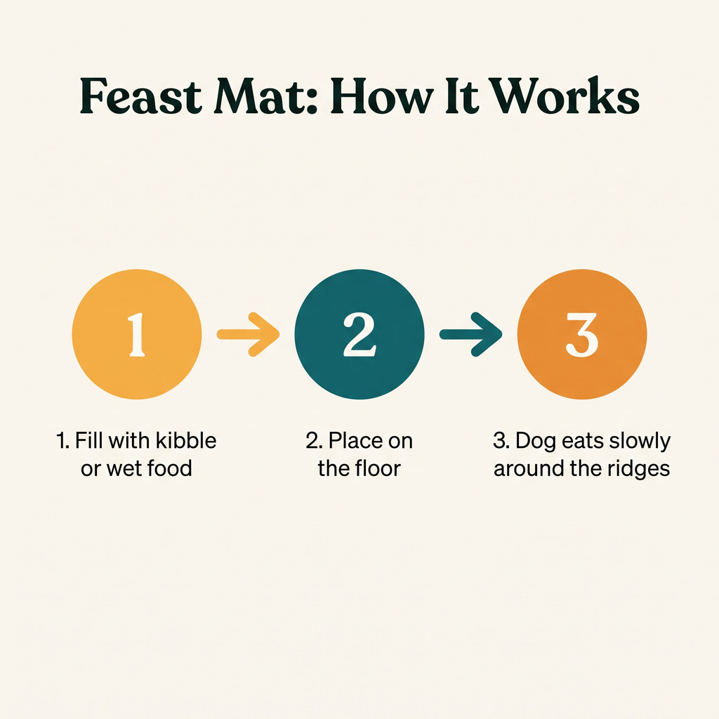 Feast Mat Slow Feeder - how it works step diagram