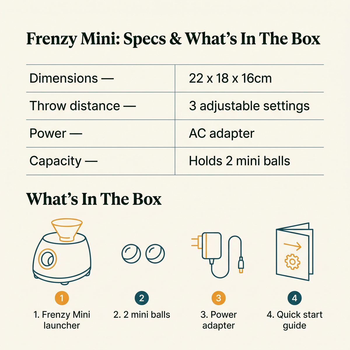 Frenzy Mini Compact Ball Launcher - specs and what's in the box