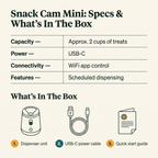 Snack Cam Mini Treat Dispenser - specs and what's in the box