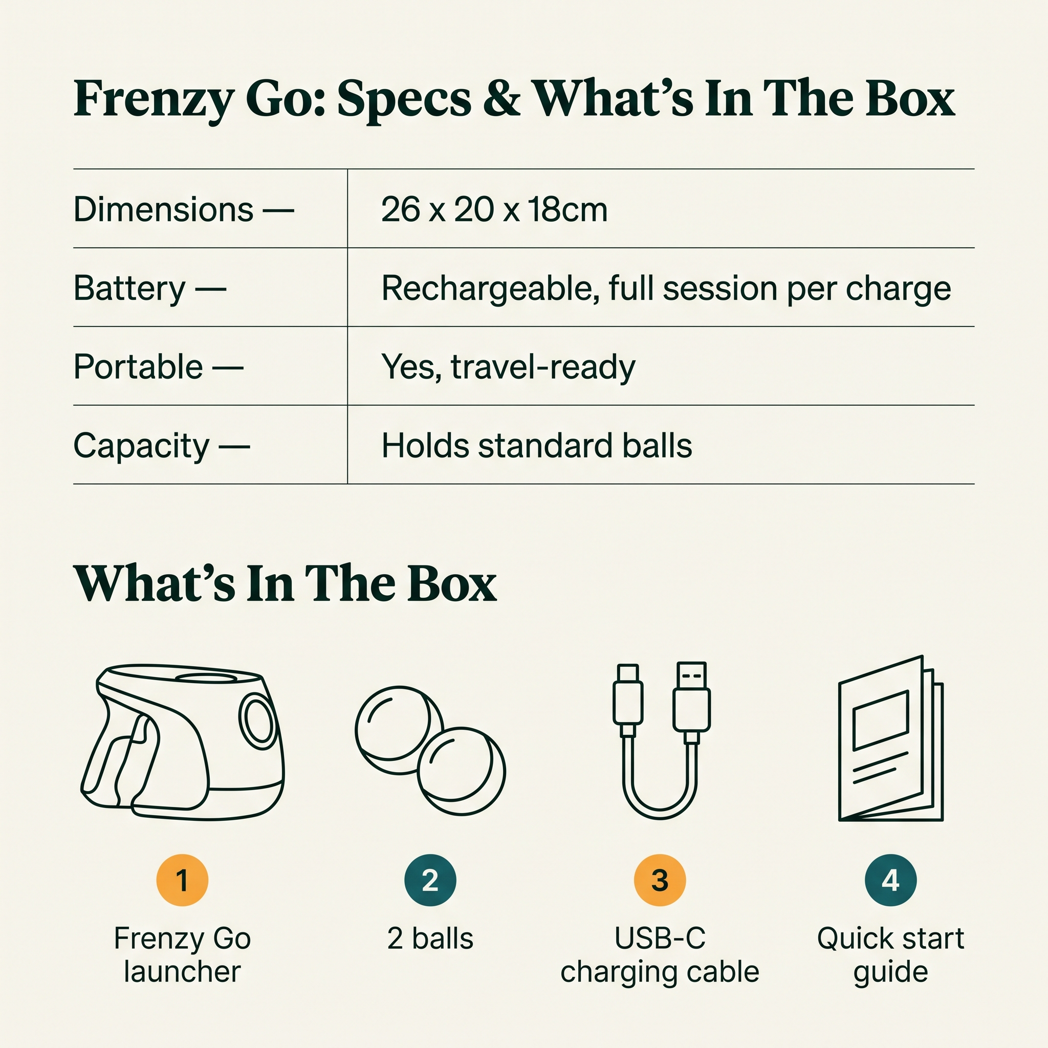 Frenzy Go Portable Ball Launcher - specs and what's in the box