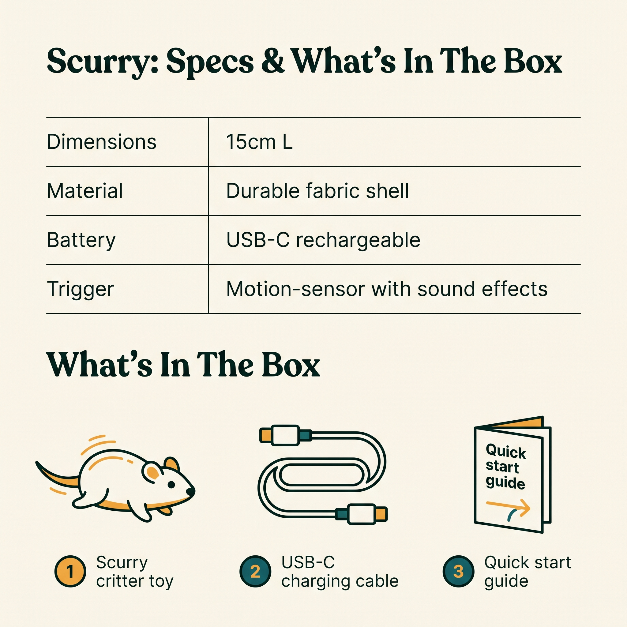 Scurry Motion-Sensor Critter Toy - specs and what's in the box