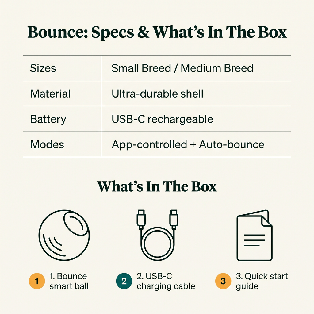 Bounce Smart Bouncing Ball - specs and what's in the box