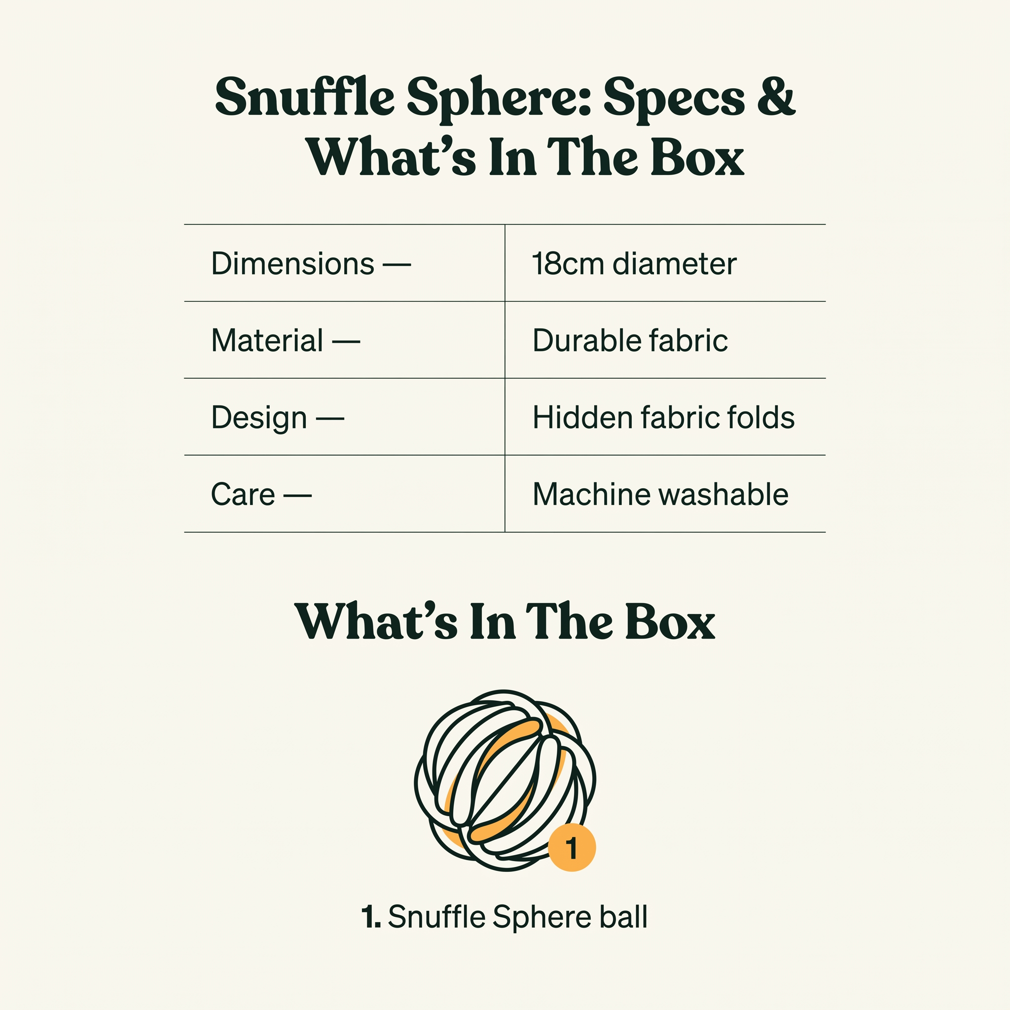 Snuffle Sphere Interactive Ball - specs and what's in the box