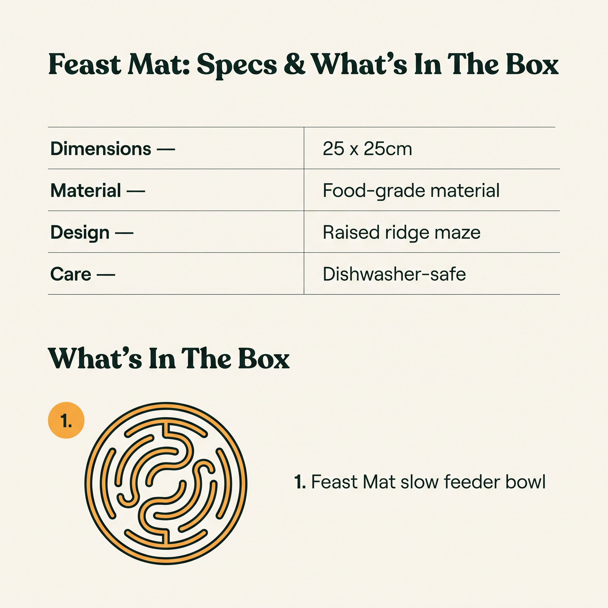 Feast Mat Slow Feeder - specs and what's in the box