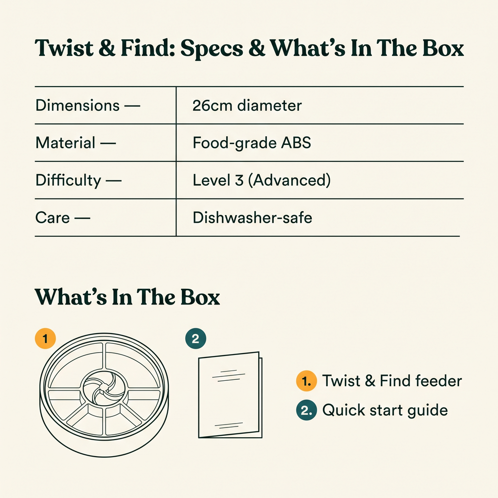 Twist & Find Level 3 Rotating Feeder - specs and what's in the box