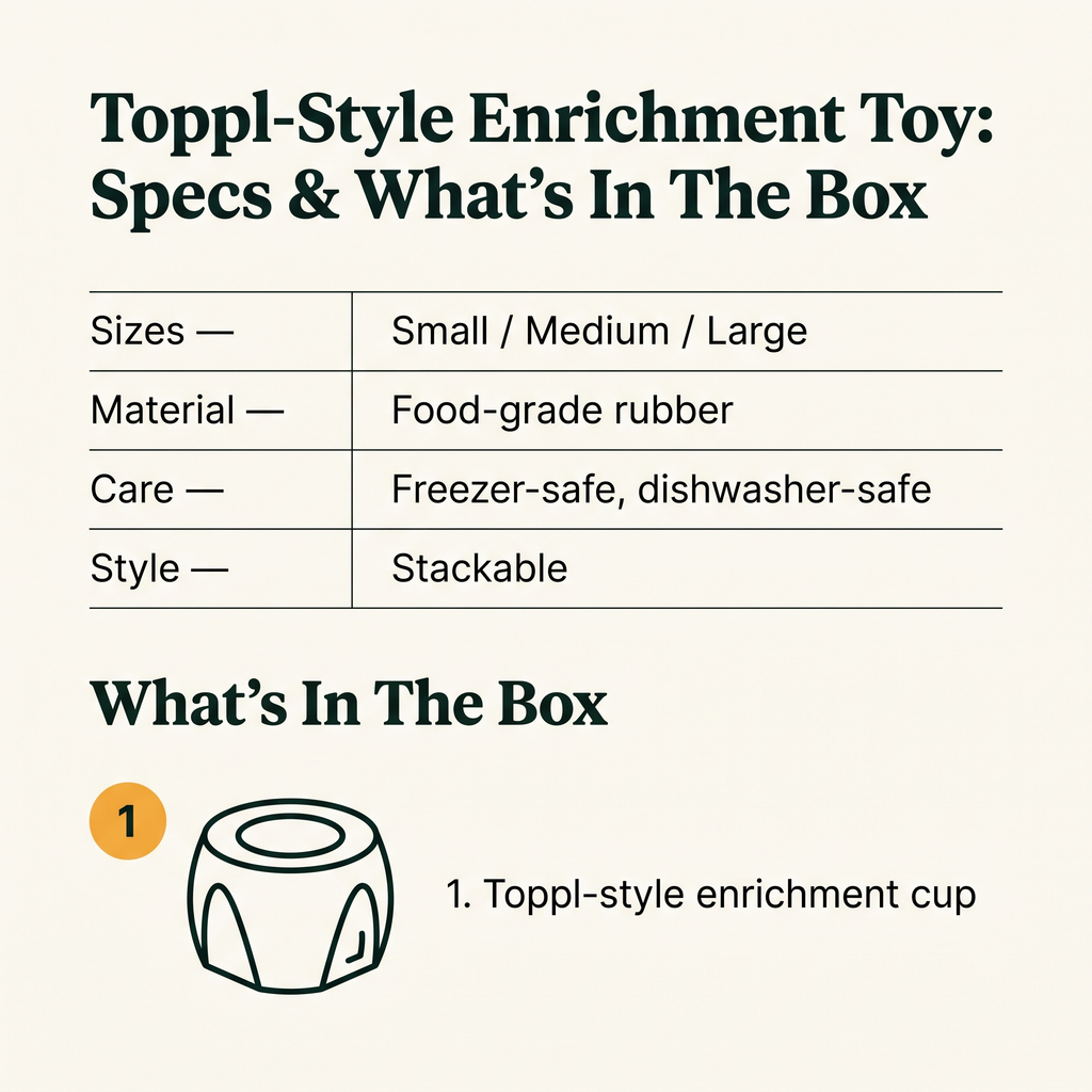 Toppl-Style Enrichment Toy - specs and what's in the box