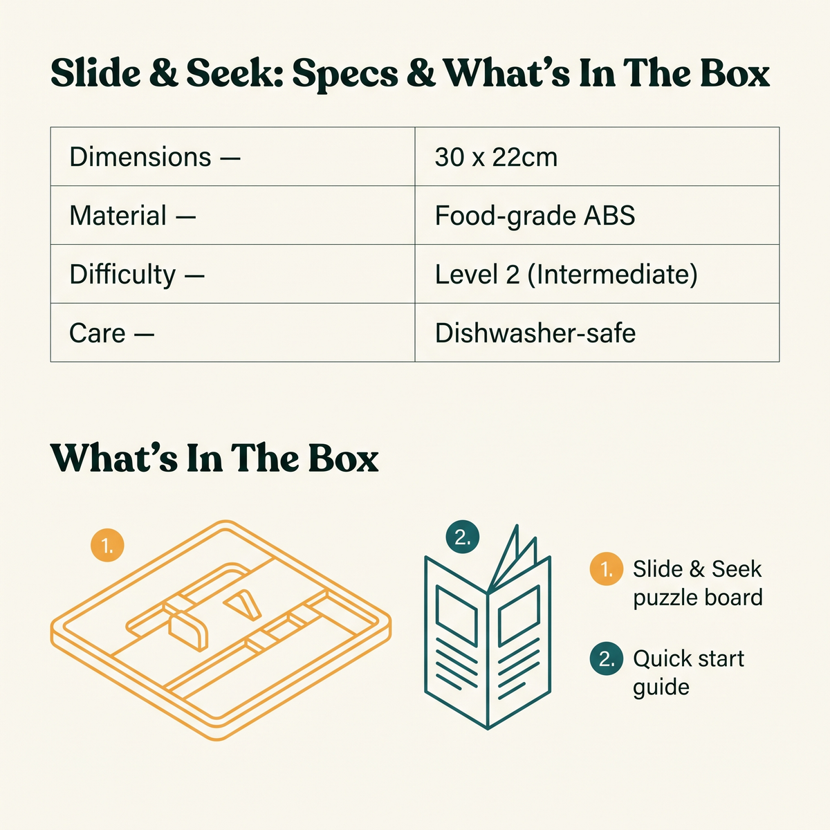 Slide & Seek Level 2 Puzzle Board - specs and what's in the box