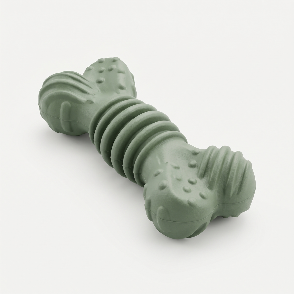 Titan Bone Power Chewer Nylon Bone in matte sage green on a light neutral background