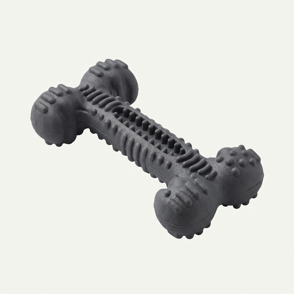 Chew & Clean Rubber Dental Stick in matte charcoal grey on a light neutral background