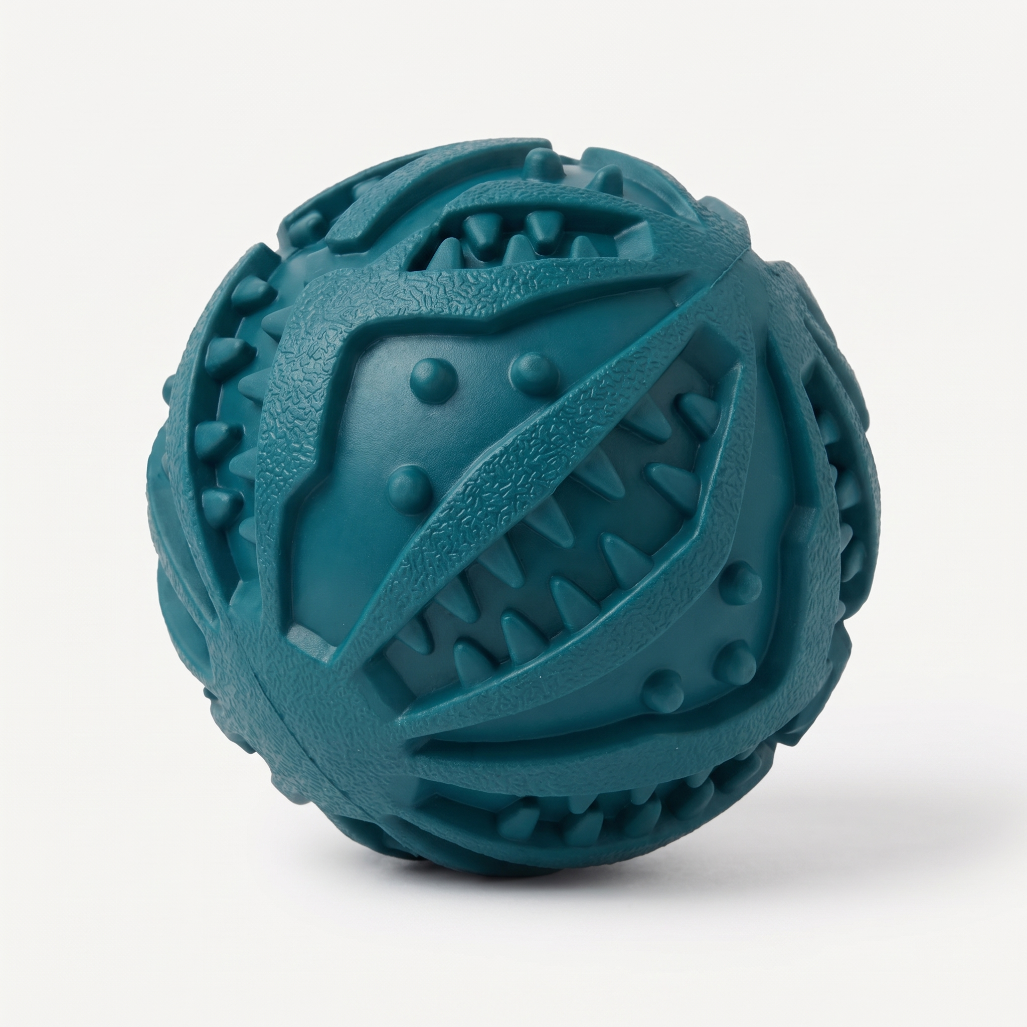 Ironjaw Indestructible Chew Ball in matte deep teal on a light neutral background