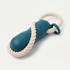 Double Tug Rope + Rubber Handle in natural cream with matte deep teal handle on a light neutral background