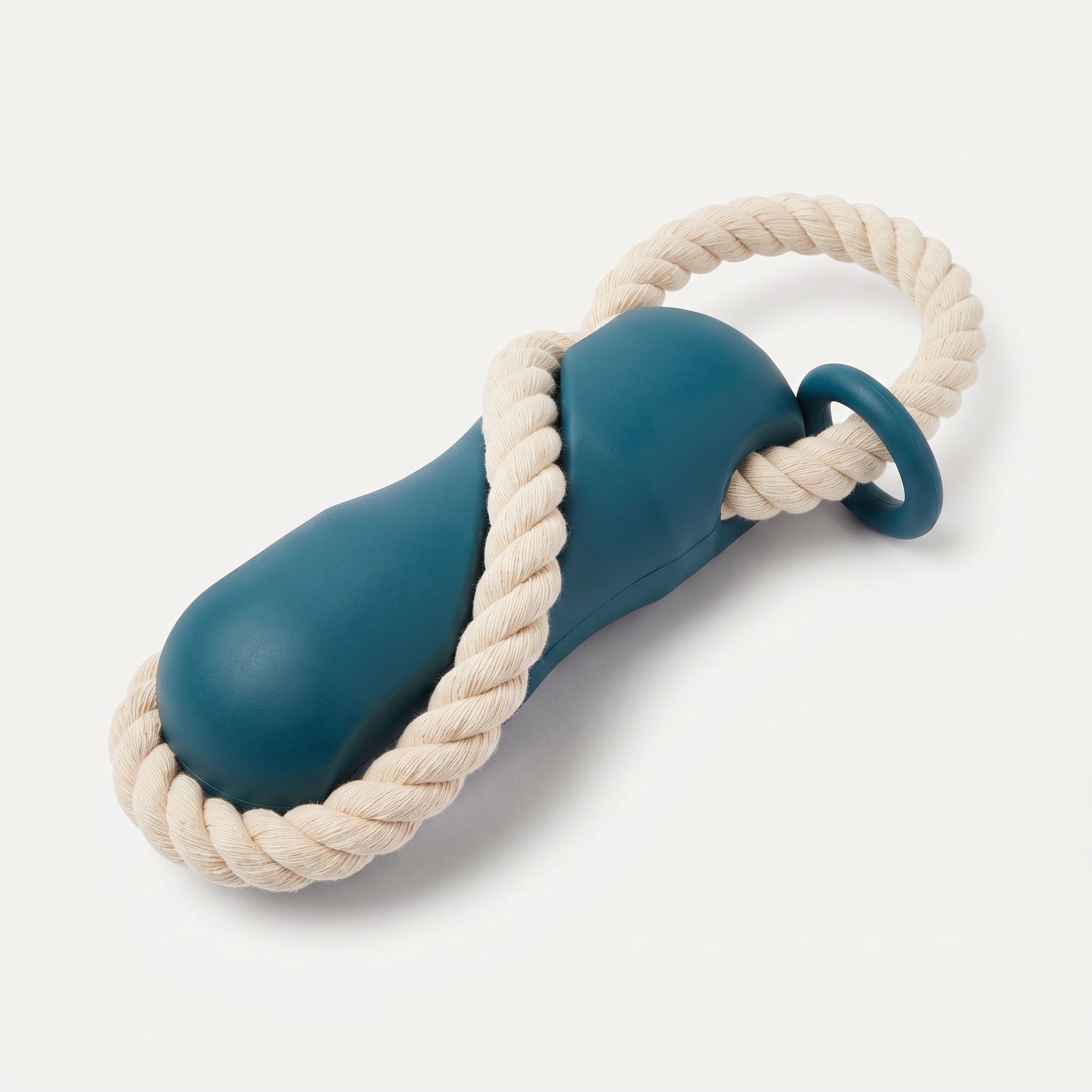 Double Tug Rope + Rubber Handle in natural cream with matte deep teal handle on a light neutral background