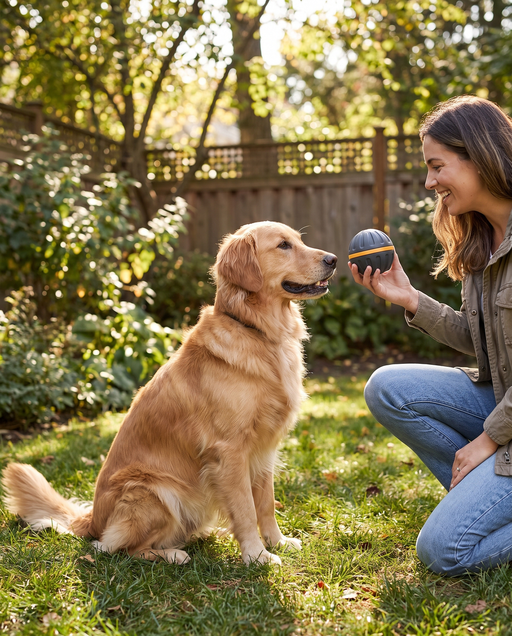 Owner training a dog with the Click & Treat Training Reward Ball