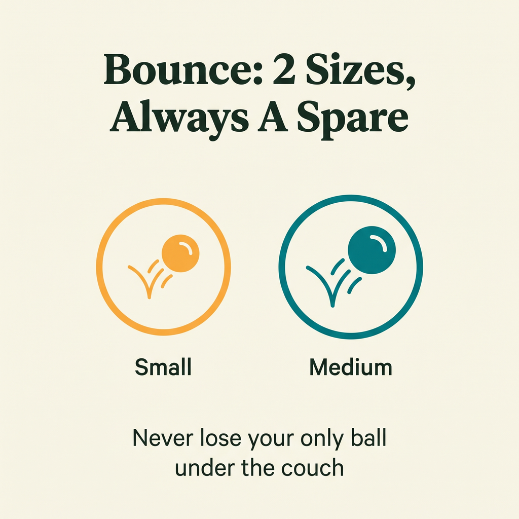 Bounce Fetch Rubber Ball 2-Pack size guide callout