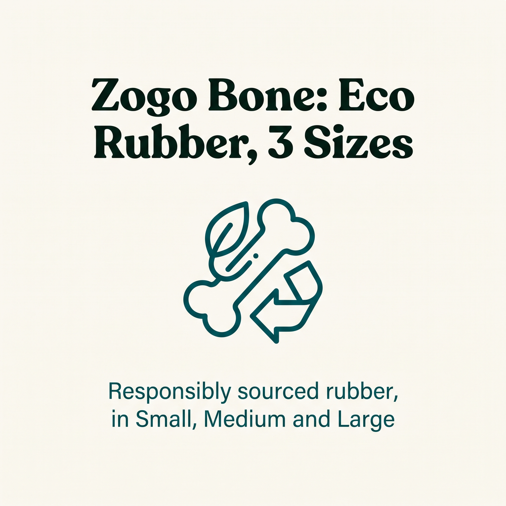 Zogo Bone Eco Rubber Treat Toy material and size callout