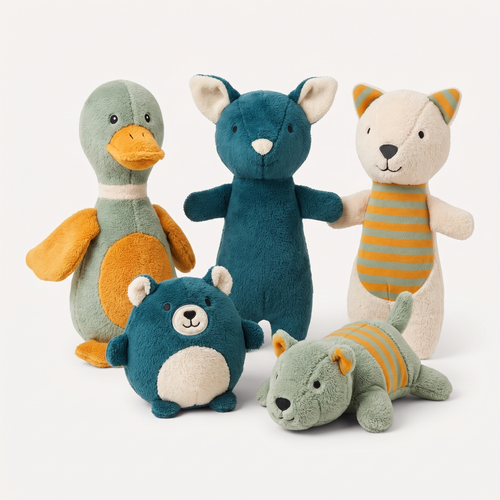 Adventure Pack Plush + Squeaker 5-Pack on a light neutral background