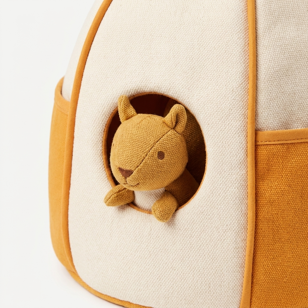 Close-up detail of Burrow Buddies Hide & Seek Set fabric burrow with plush critter peeking out