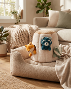 Burrow Buddies Hide & Seek Set on a cozy dog bed in a home lifestyle setting