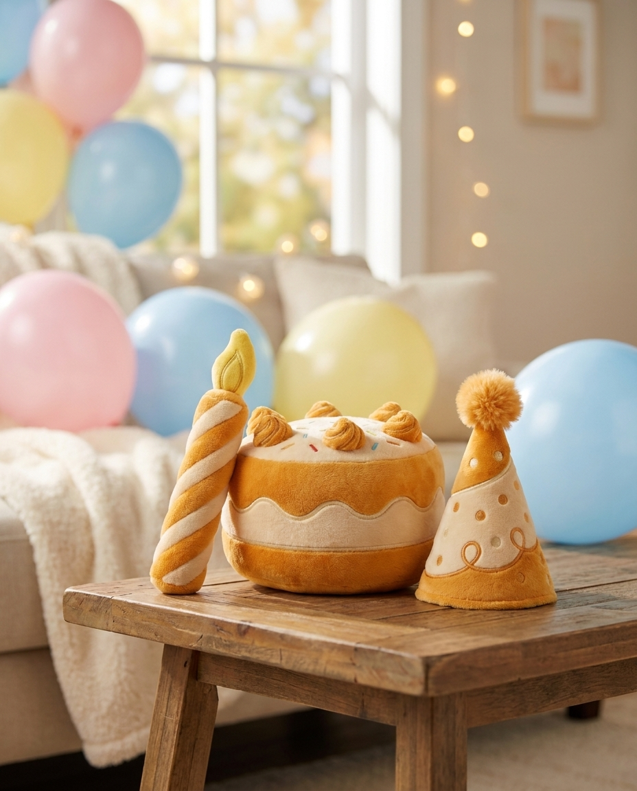 Celebration Set Birthday Plush 3-Pack with festive party styling