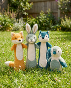 Backyard Buddies Plush 4-Pack arranged on grass in a sunny backyard setting