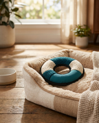 Sensory Stack Textured Ring placed on a cozy dog bed