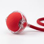 Prowl Smart Chase Ball in Red — ribbed silicone ball with clear collar mount and braided rope tail